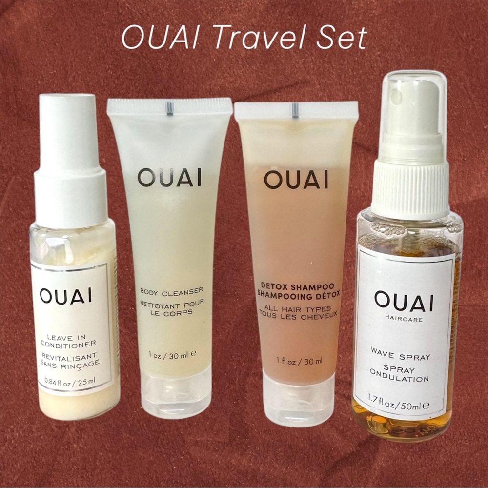 OUAI Detox Shampoo Leave in Conditioner, Wave Spray, Body Cleanser Hair Care Set